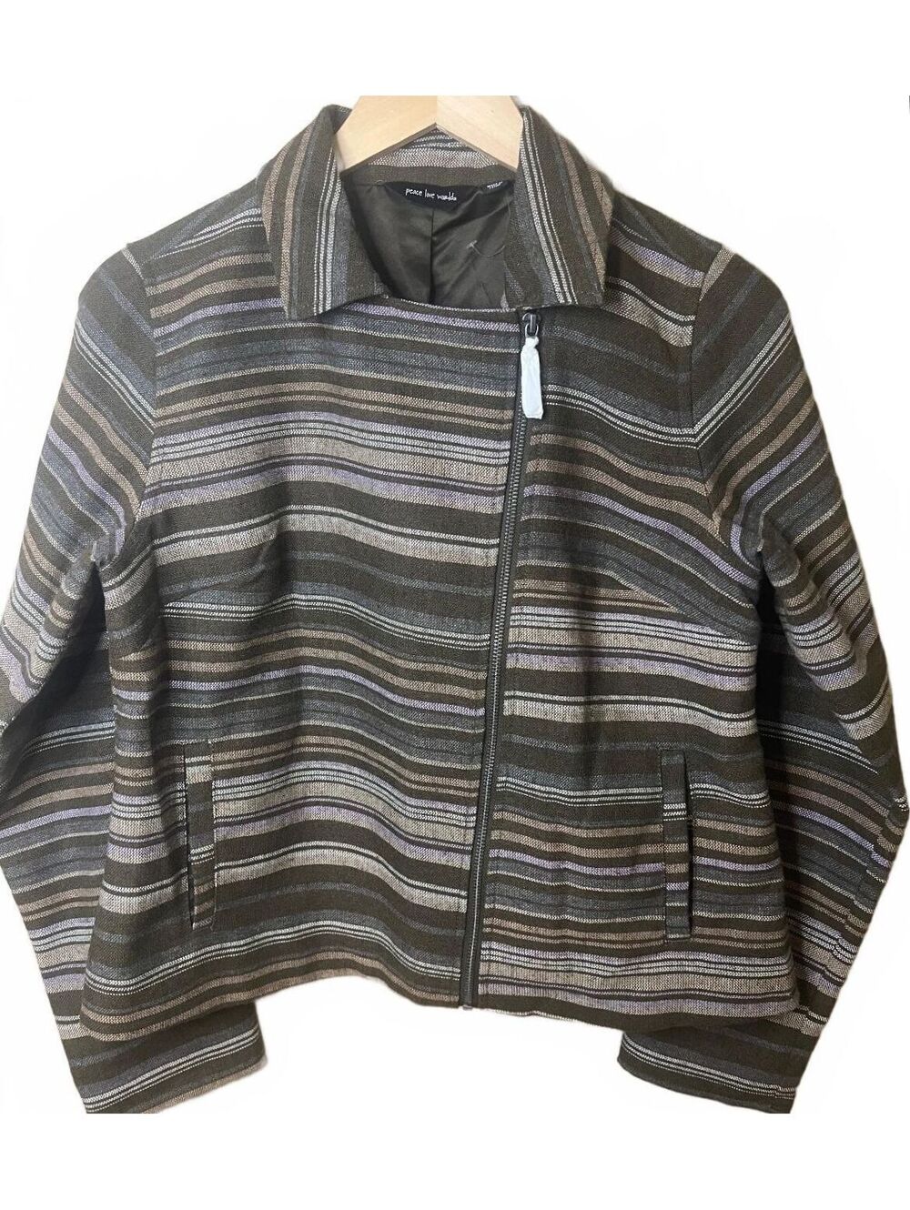 Peace Love World Black Label Striped Moto Jacket Rosemary XS Asymetric Zip XS